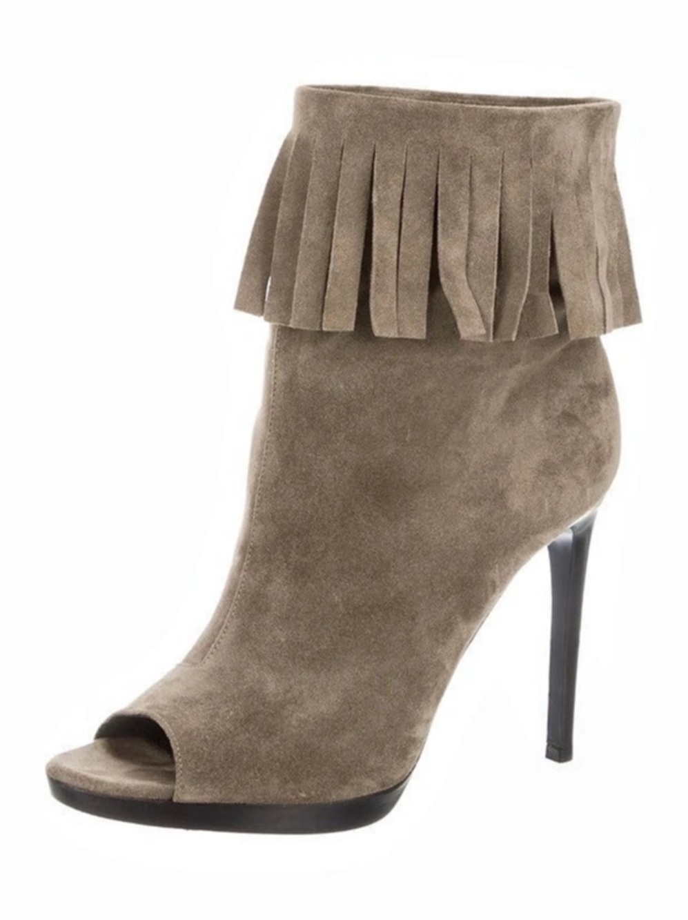 Burberry Pelling Fringed Suede Peep-Toe Booties in Brown